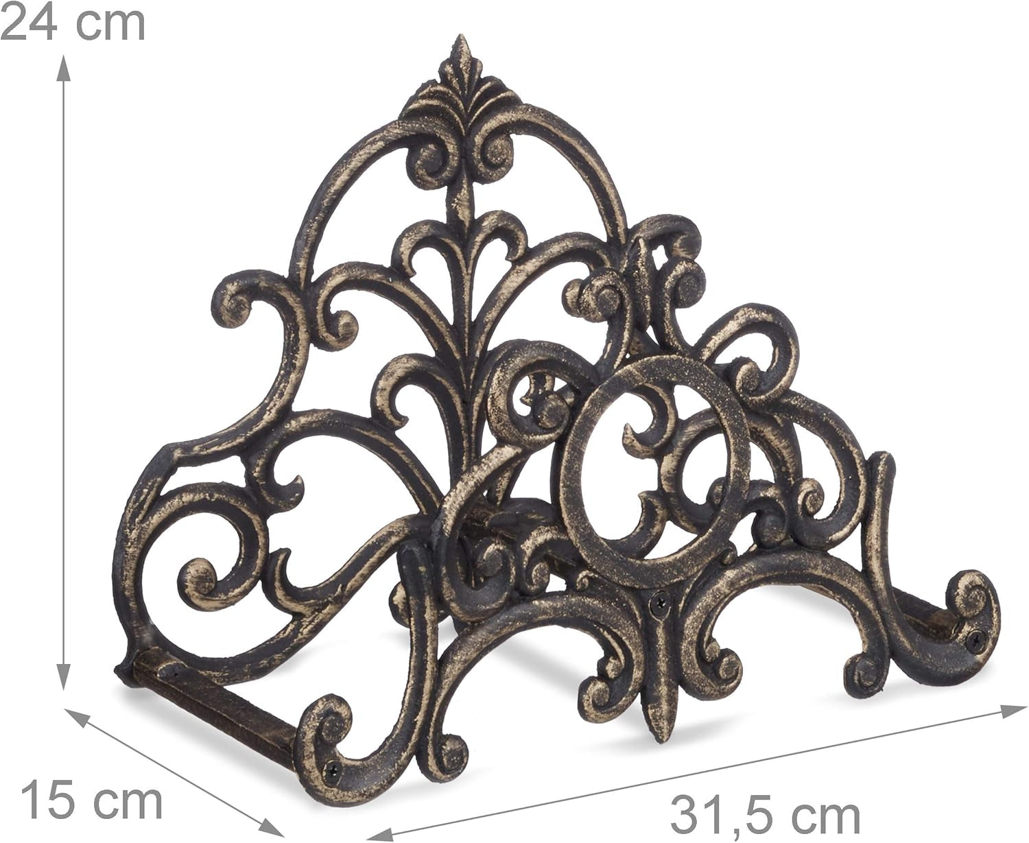 Suport furtun Relaxdays, suport de perete pentru furtun de grădină cu aspect vintage, furtun 20 m, fontă, înălțime 24x31,5x15 cm, bronz