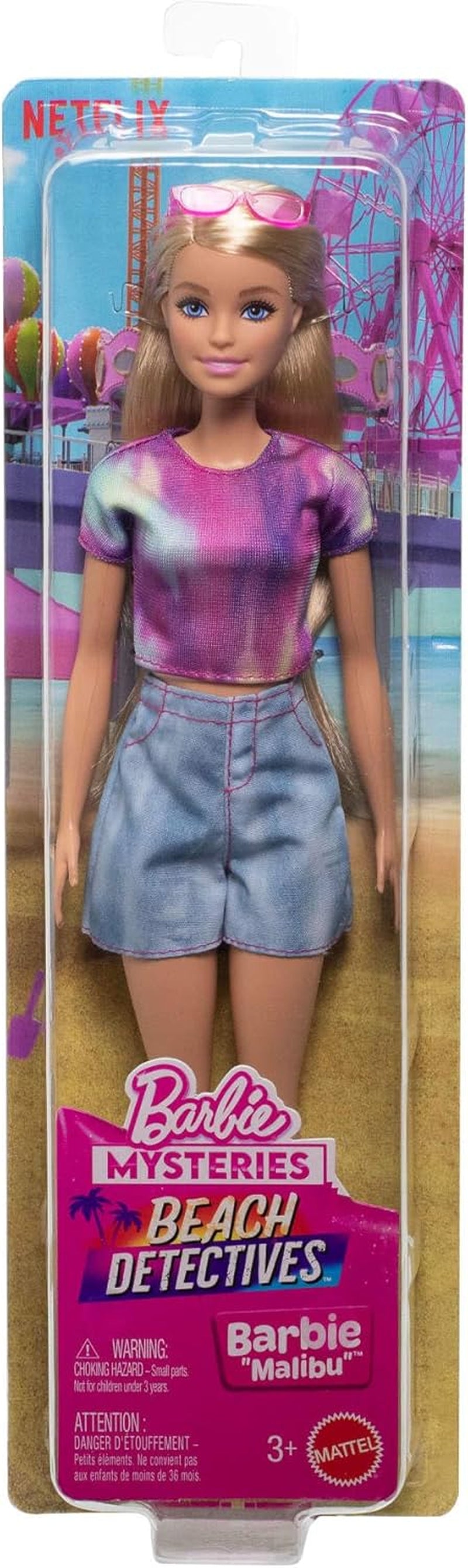 Barbie Mysteries : poupée Malibu Beach Detectives avec tenue et accessoires emblématiques, dont des lunettes de soleil, JFV63