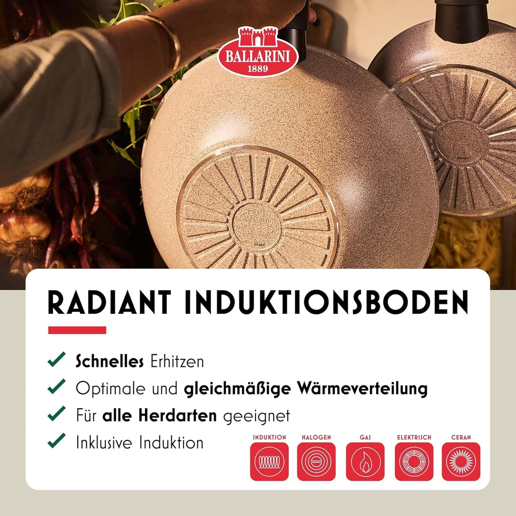 Tigaie Ledro, 24 cm, aluminiu, potrivită pentru inducție, strat ceramic antiaderent, Thermopoint, Made in Italy, bej Oale si Tigai Naty Shop