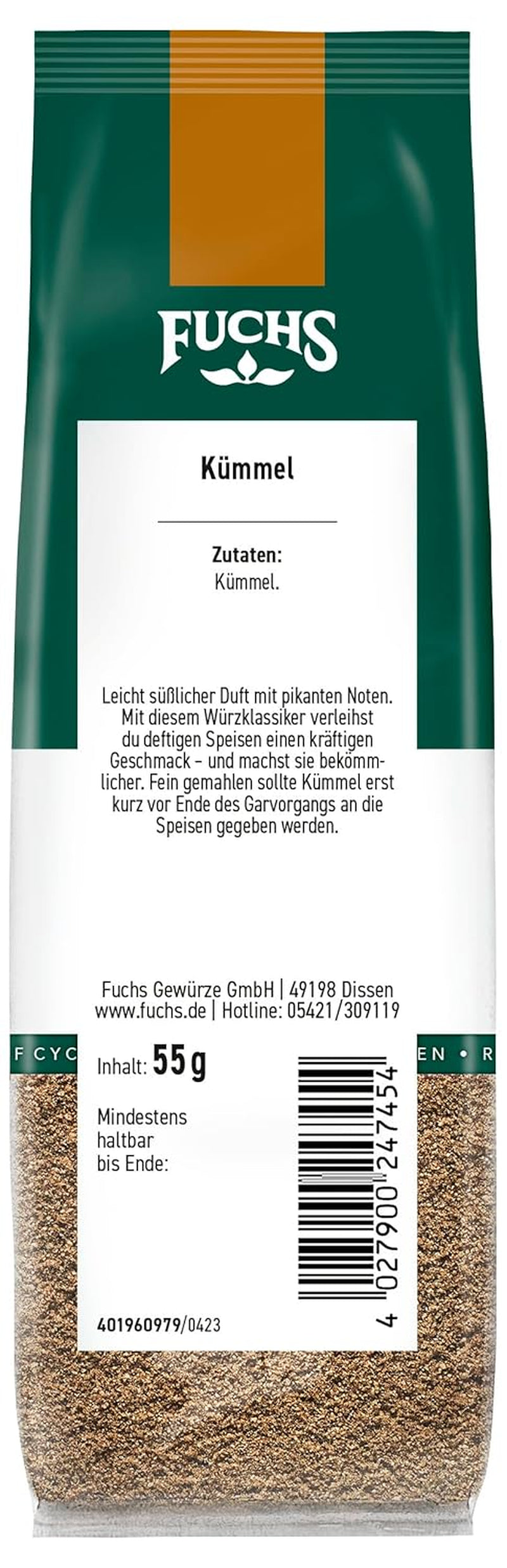 Fuchs Gewürze - Kümmel gemahlen im recyclebaren Nachfüllbeutel - 55 g
