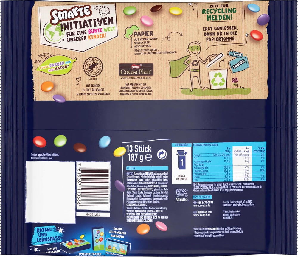 Nestlé SMARTIES Mini, petites lentilles au chocolat au lait, emballées individuellement, paquet de 16 (16 x 187 g)