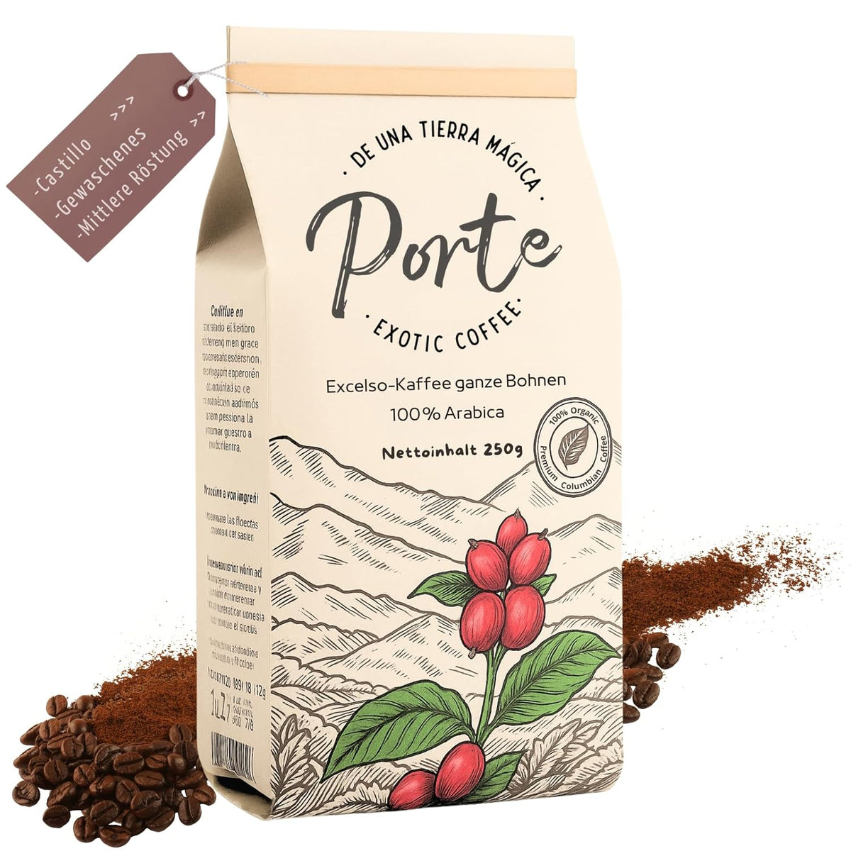 Café spécial Bohnen 100 % Arabica naturel Mittlere Röstung Gewaschener Prozess Zitrus Schokolade Karamell Schattenanbau Sierra Nevada (250 g, Castillo)