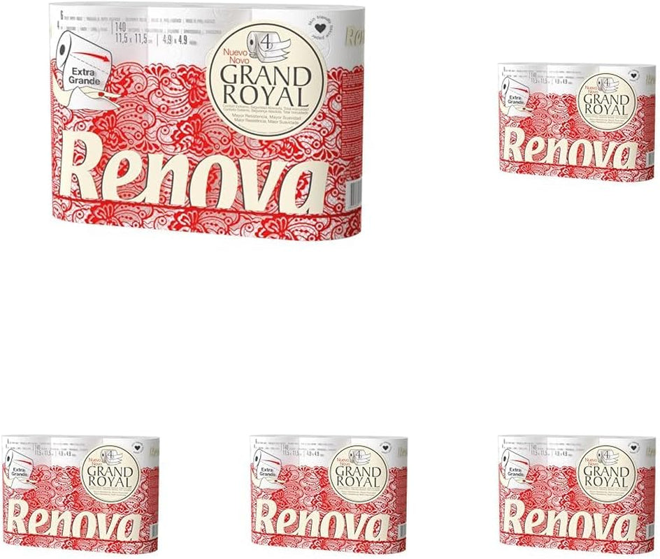 Papier toilette Renova Renova Grand Royal 4 épaisseurs - 6 rouleaux, Large (paquet de 5)