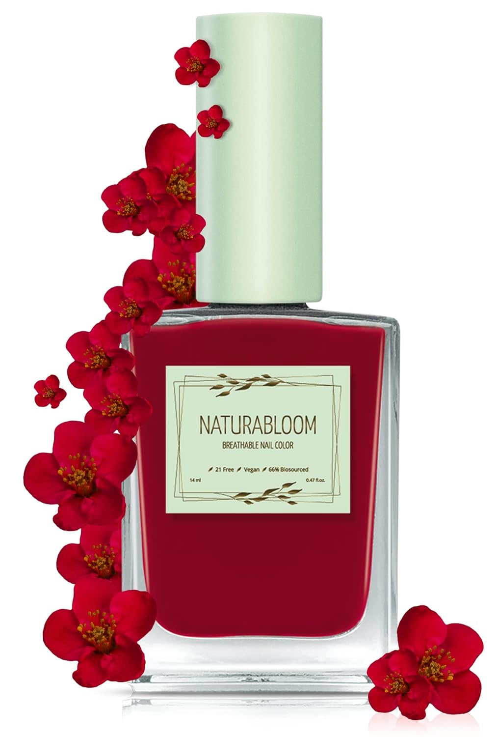 Vernis à ongles rouge à séchage rapide (Poppy Red) - vernis à ongles naturel avec formule végétalienne - respirant, durable et durable, 14 ml