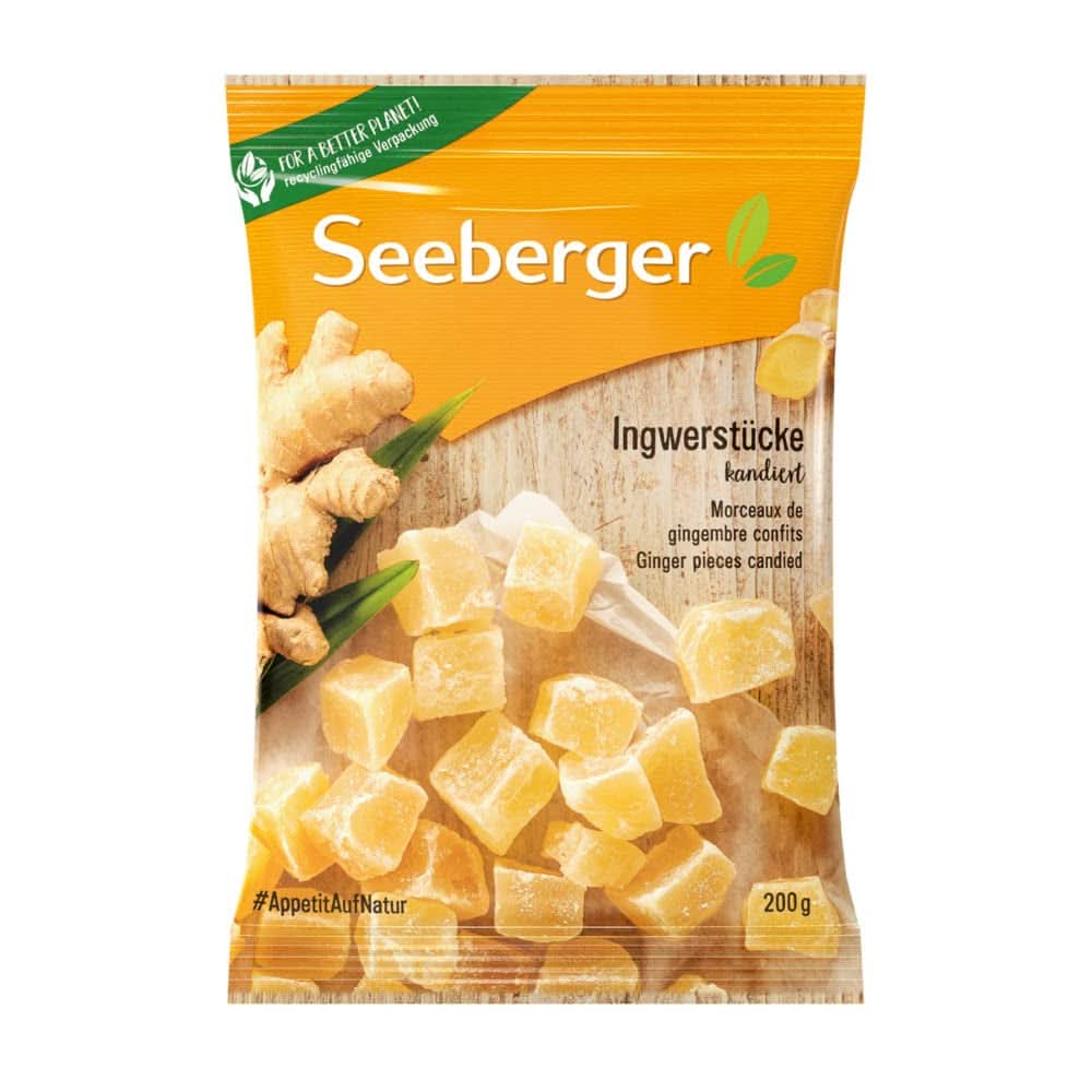 Seeberger Cubes épicés - racine de gingembre jaune doré, produits déshydratés sucrés confits Naty Shop 12 x 200 grammes