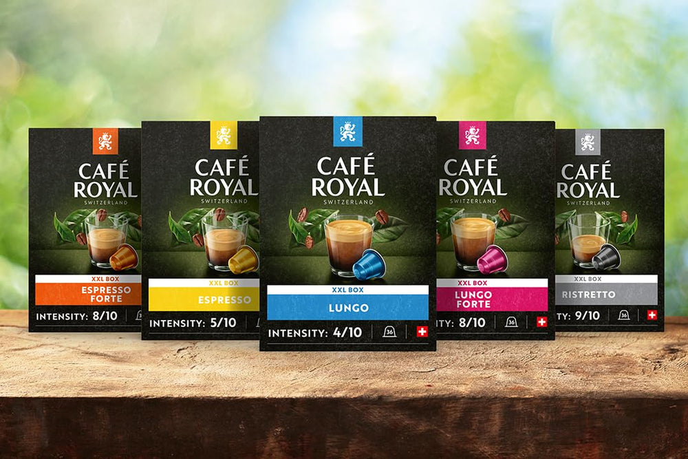 Café Royal Espresso Decaffeinato 36 capsules pour machine à café Nespresso - intensité 5/10 - capsules de café certifiées UTZ en aluminium (emballage avec 2)