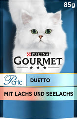 Gourmet Perle Duetto Saumon et morue jaune Nourriture humide pour chat Paquet de 26 (26 x 85 g)