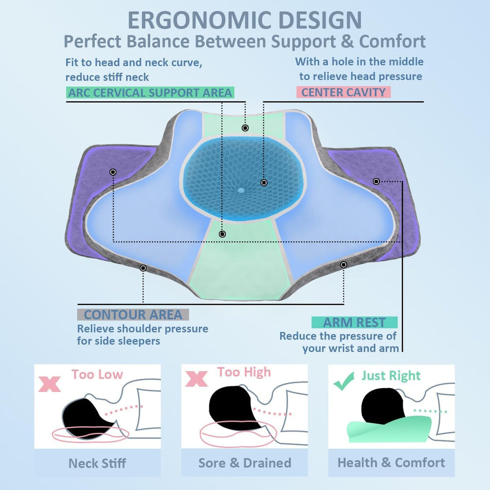 Topmener Oreiller orthopédique en mousse à mémoire de forme, oreiller cervical réglable, oreiller orthopédique ergonomique en forme de papillon pour le soutien du cou pendant le sommeil, oreiller de couchage pour dormeurs sur le dos et le ventre Oreillers orthopédiques cervicaux Naty Shop