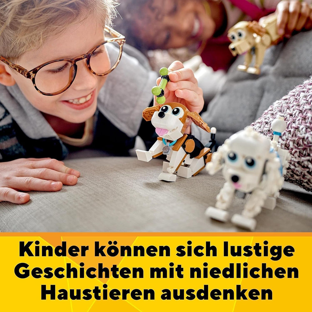 LEGO 31137 Creator Ensemble chien mignon 3 en 1 avec figurines d'animaux teckel, carlin, caniche et plus, jouet pour enfants à partir de 7 ans, cadeau pour les amoureux des chiens Besuche den LEGO-Store