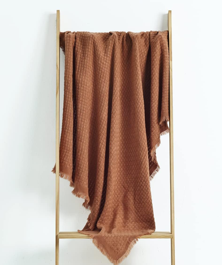 CREVENT Couverture tricotée rouille pour canapé, chaise, lit, décoration d'intérieur, douce, chaude, confortable, légère, printemps, été, automne (127,8 x 152,4 cm caramel/marron/orange brûlé) CREVENT Lits et couvertures