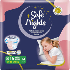 Safe Nights Girl, vêtements de nuit absorbants pour filles de 8 à 16 ans (30 à 50 kg), lot de 14
