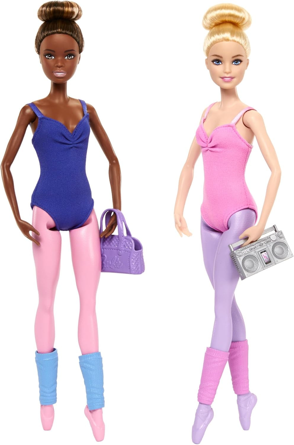 Barbie Ballettstudio Set mit 2 Puppen und 9 Zubehörteilen, blonde et brune Ballerina-Modepuppen mit aussietzem Outfit et zum Tanzmotto passten Teilen, HXC37, [Multicolor]