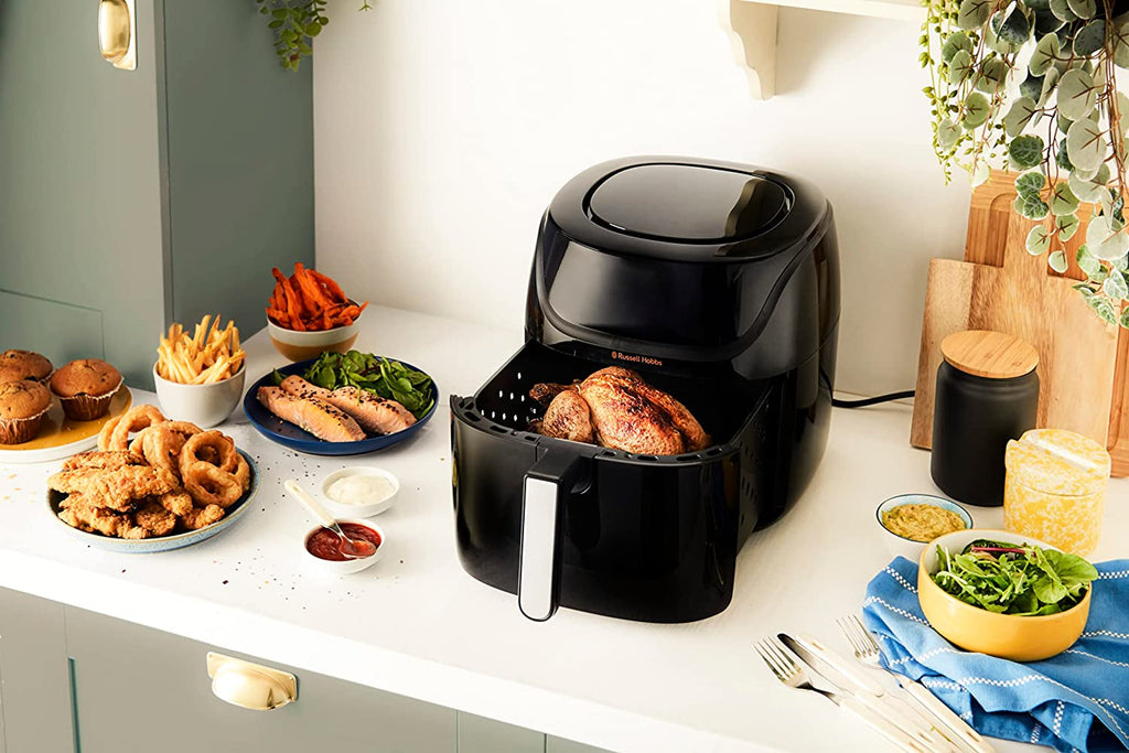 Russell Hobbs Heißluftfritteuse XXL 8L Rapid Airfryer [Kompaktes Gehäuse,7 Kochfunktionen,10 Programme] Satisfry (Spülmaschinenfest, Max 220°C, Fritteuse Ohne Öl, Grillen, Backen, Braten) 27170-56 Naty Shop