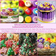 Colorant alimentaire en poudre 12 couleurs x 5g - Colorant alimentaire hautement concentré pour la pâtisserie, colorant alimentaire en poudre pour gâteaux, macarons, biscuits, glaçages (pour usage domestique et professionnel)