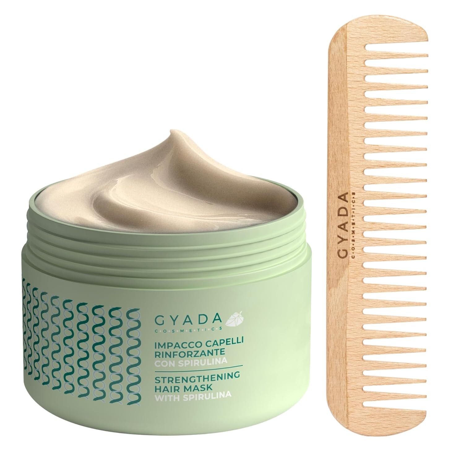 GYADA COSMETICS Pack Renforcement Capillaire Spiruline Nourrissant Anti-Chute Double Pointes Fonctionne 250 ml + Peigne en Bois de Hêtre Idéal pour Démêler Tous Types de Cheveux Naty Shop Hair Mask Default Title
