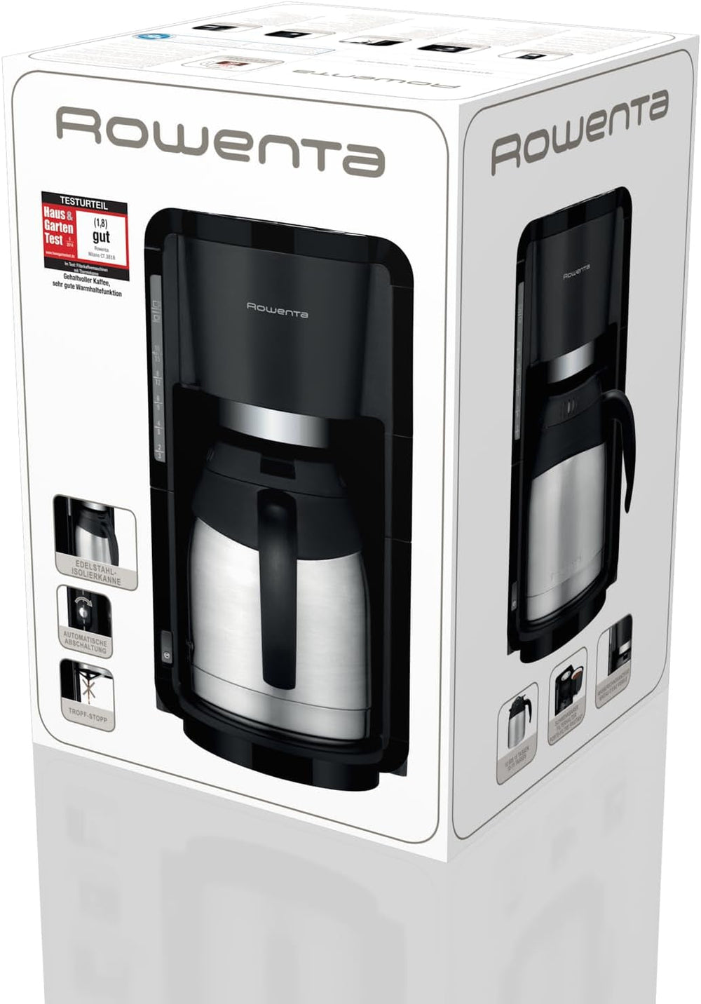 Rowenta Adagio Filter Machine à expresso, carafe thermique en acier inoxydable, garde le café chaud jusqu'à 4 heures, capacité de 10 à 15 tasses, capacité de 1,25 L, panier filtrant amovible, arrêt automatique, noir, CT3818