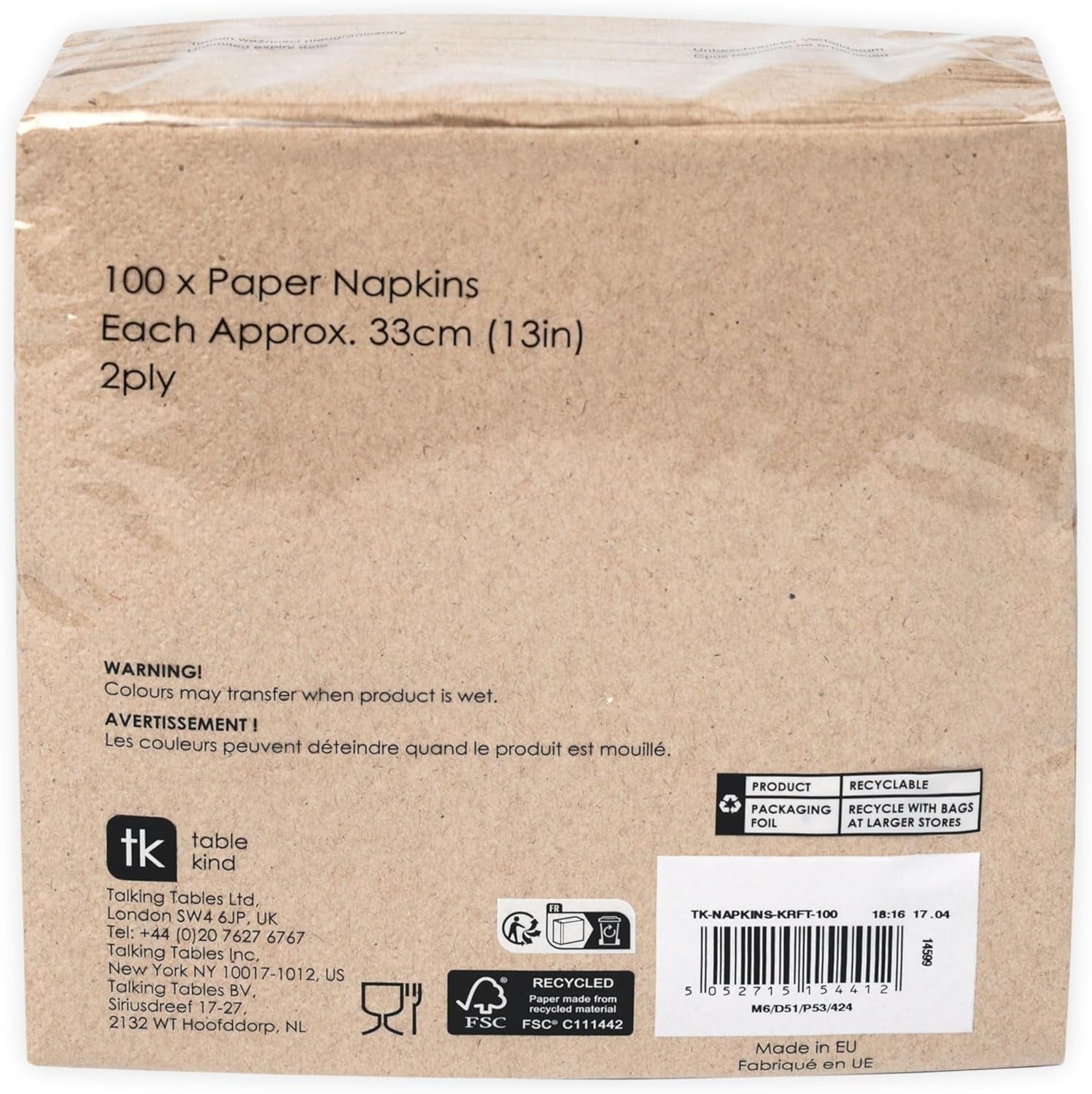 Type de table | Lot de 100 serviettes en papier recyclé souple marron, jetables, pour fête, adaptées à un usage quotidien, kraft écologique, non blanchi, compostables, fabriquées dans l'UE, 2 épaisseurs, 33 cm