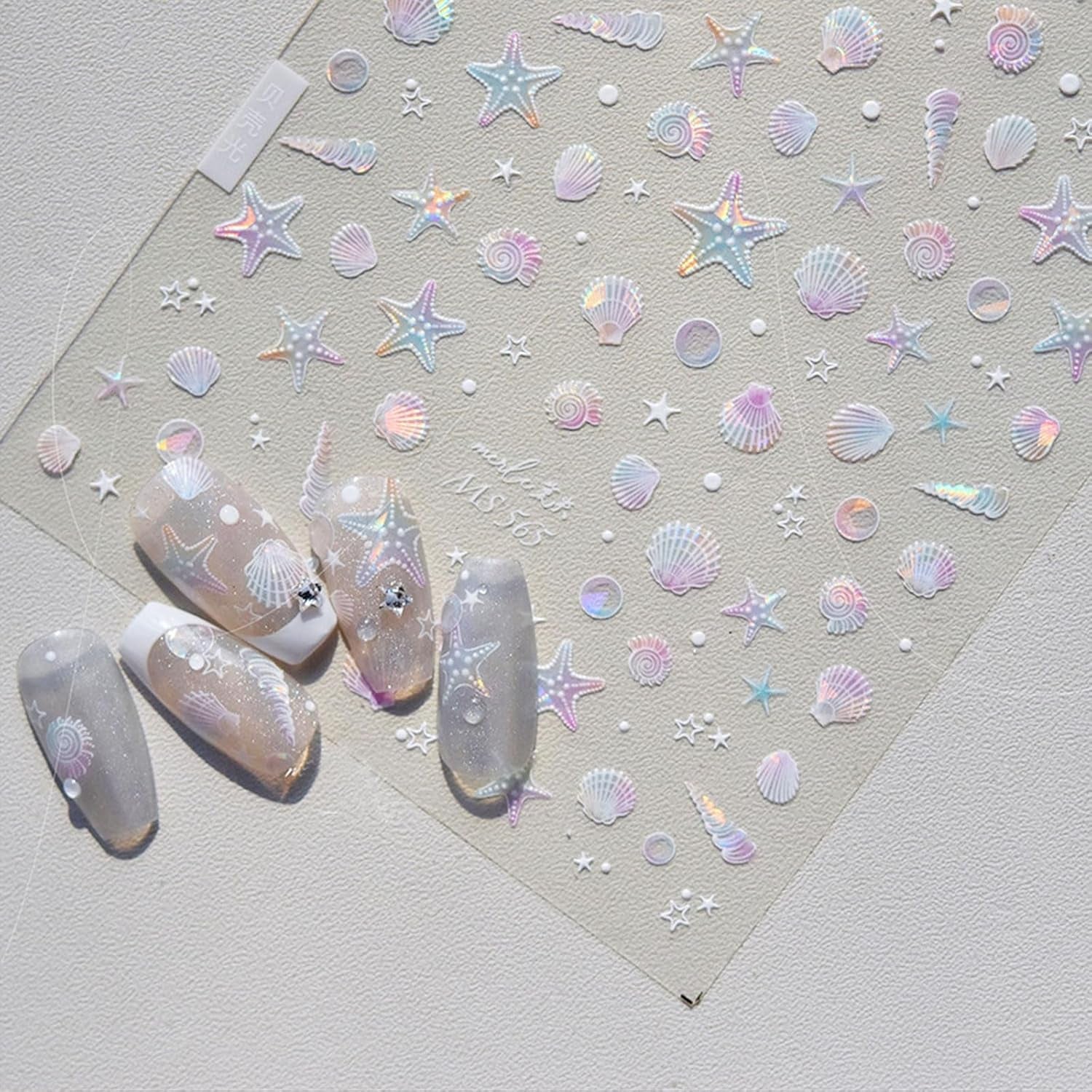 JMEOWIO Autocollant de manucure 3D Aurora Muschel Seestern Nail Art autocollant autocollant autocollant 5D stéréoscopique Ozean thème décoration Design de manucure 1 pièce