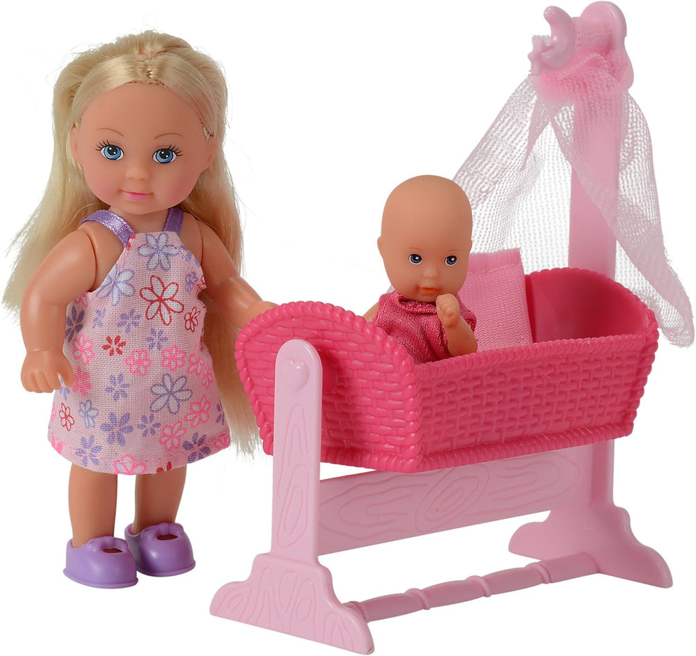 Simba 105736242 - Evi Love Doll Cradle 2 Assortiment Evi en nounou avec berceau et poupée mannequin bébé 12 cm pour 3 ans et plus