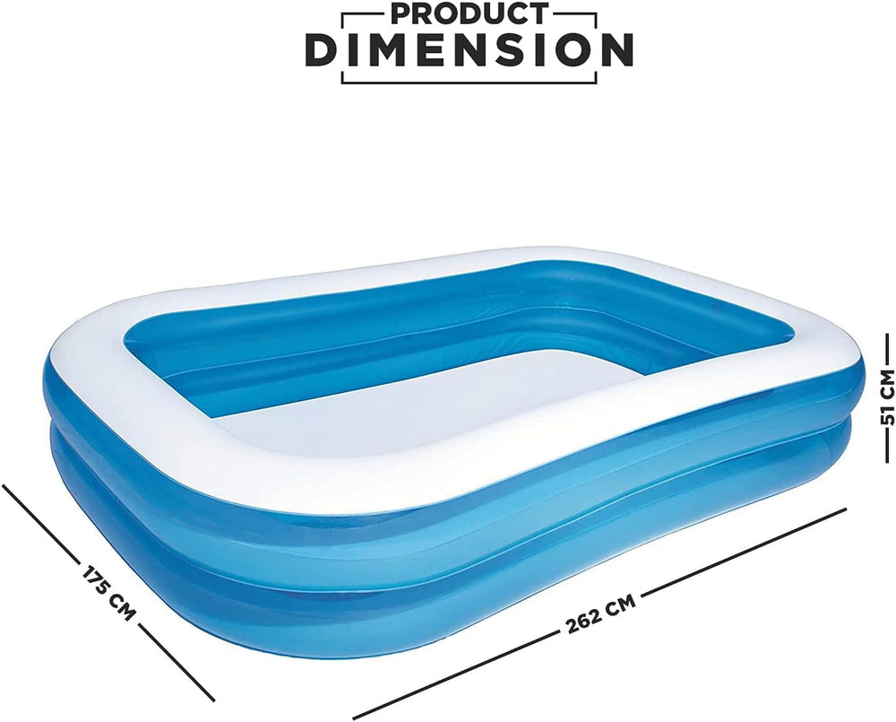 Bestway Family Pool, Piscine rectangulaire pour Enfants, Facile à Assembler, Couleur, 262 x 175 x 51 cm