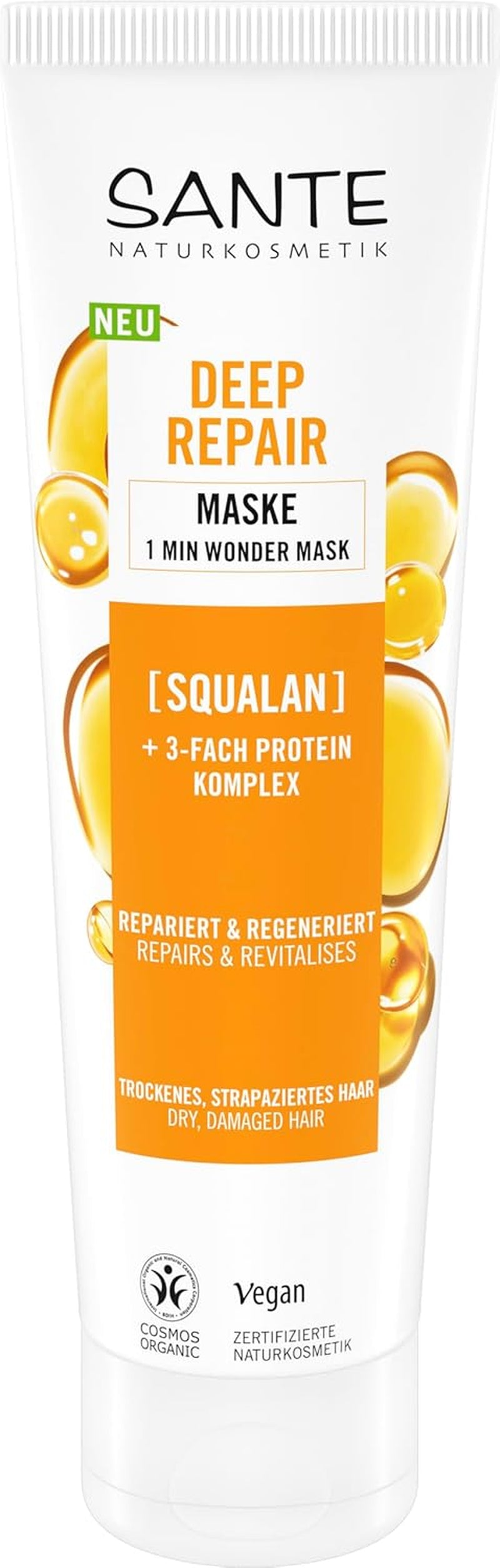 SANTE Natural Cosmetics Deep Repair Mask Squalane + 3x Protein Complex, Masque capillaire végétalien pour une hydratation intense et des cheveux souples, répare et régénère les cheveux abîmés, 150 ml Naty Shop Hair Mask Default Title