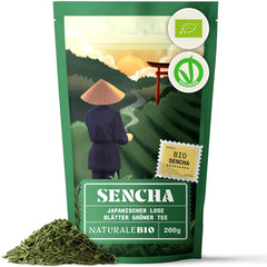 Thé Sencha japonais Naturalebio - 200 g Thé vert bio - Thé vert Sencha 100% pur et naturel - feuilles en vrac de la première récolte - produit biologique cultivé au Japon