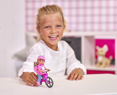 Simba 105733273 - Poupée vélo Evi Love Fun Holiday avec vélo, chien et sac à dos, poupée mannequin, 12 cm, pour enfants à partir de 3 ans