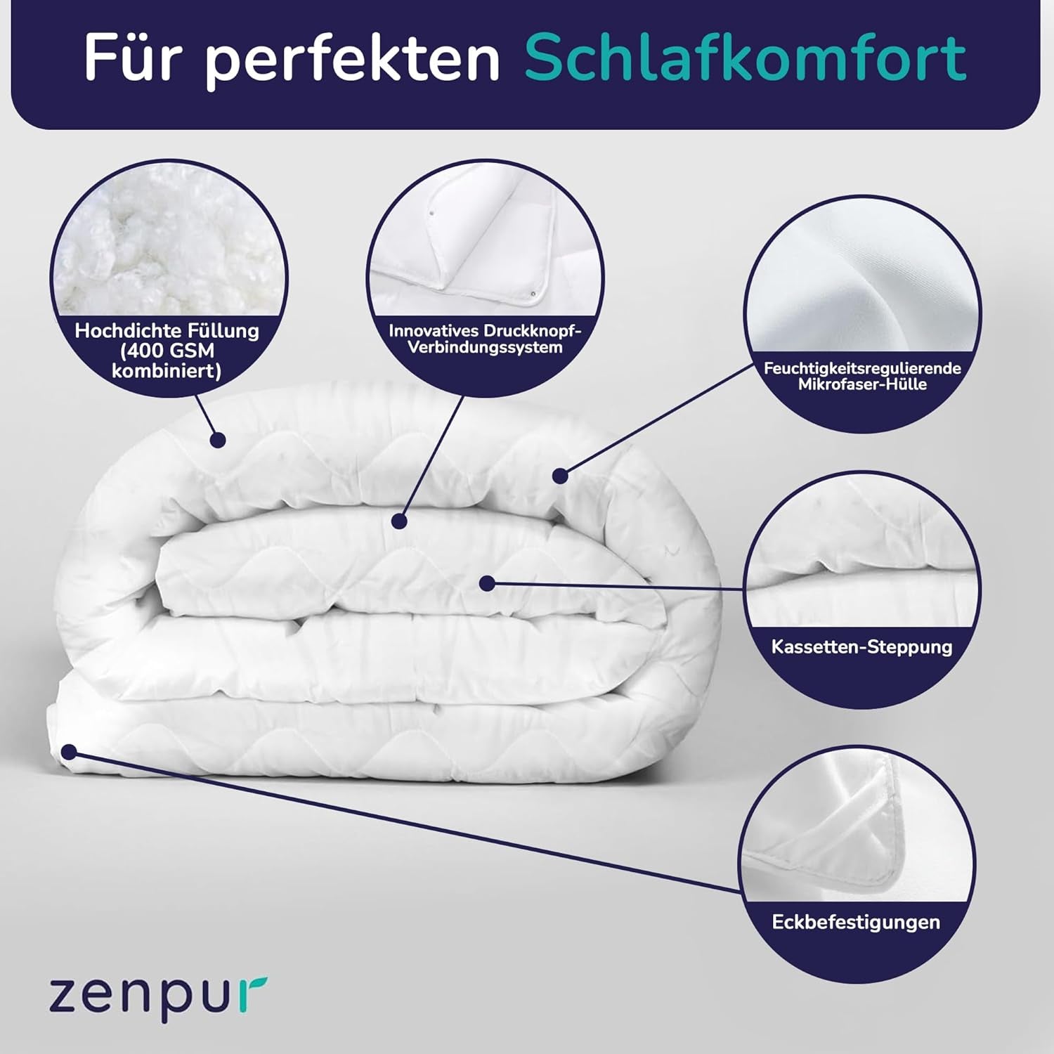 Couette premium 200X200Cm 4 saisons, couette toutes saisons 200X200 - chaude en hiver et fraîche en été, 2 housses de couette combinables 200X200 Couettes et couettes Naty Shop