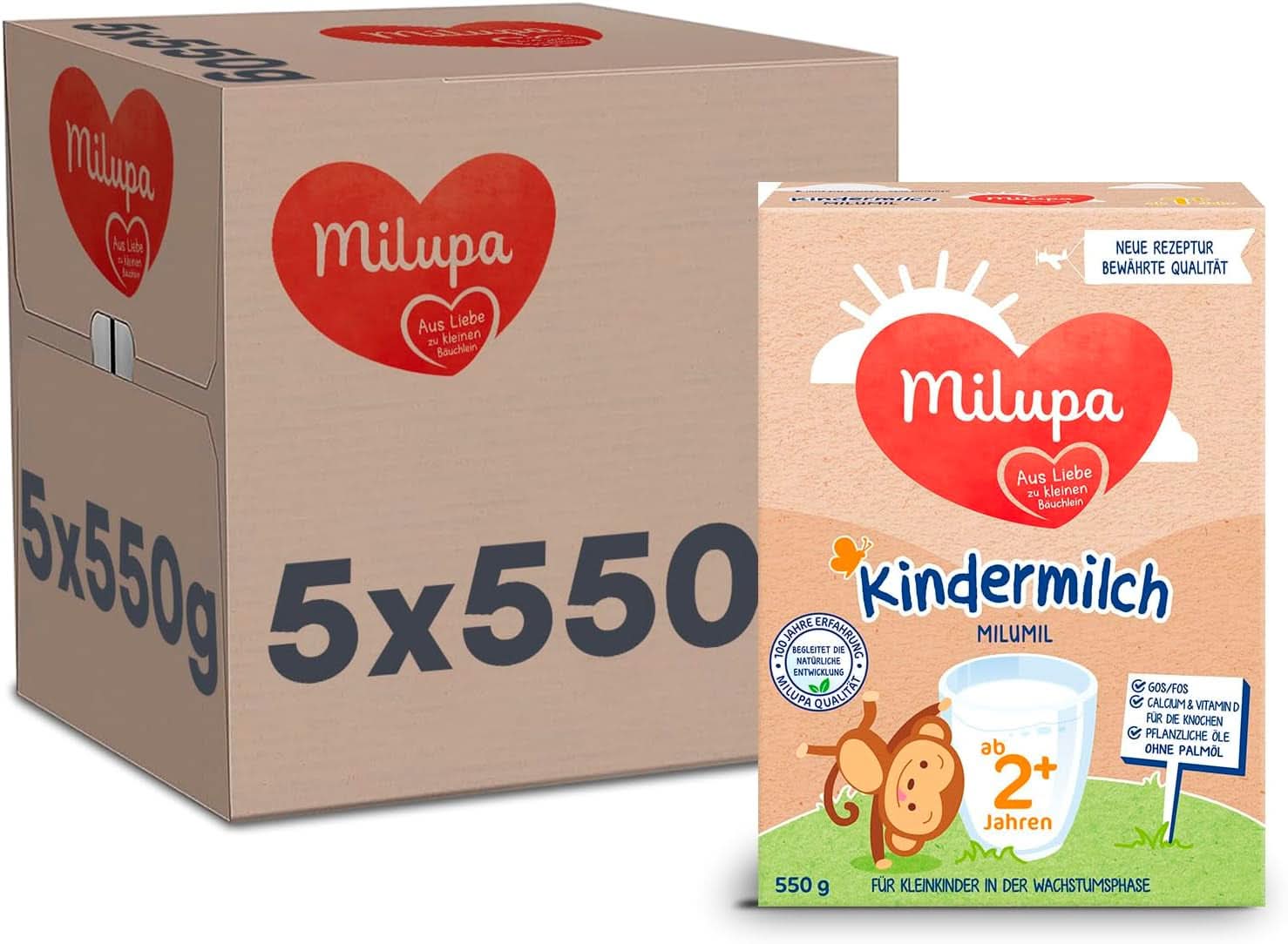 Milupa Lait pour enfants Milumil 1 plus - à partir de 1 an - pour les jeunes enfants en phase de croissance - accompagne le développement naturel - 5 x 550 g de poudre Mère et Enfant Naty Shop Milupa Milumil lait pour enfants 2+ 5 x 550 grammes