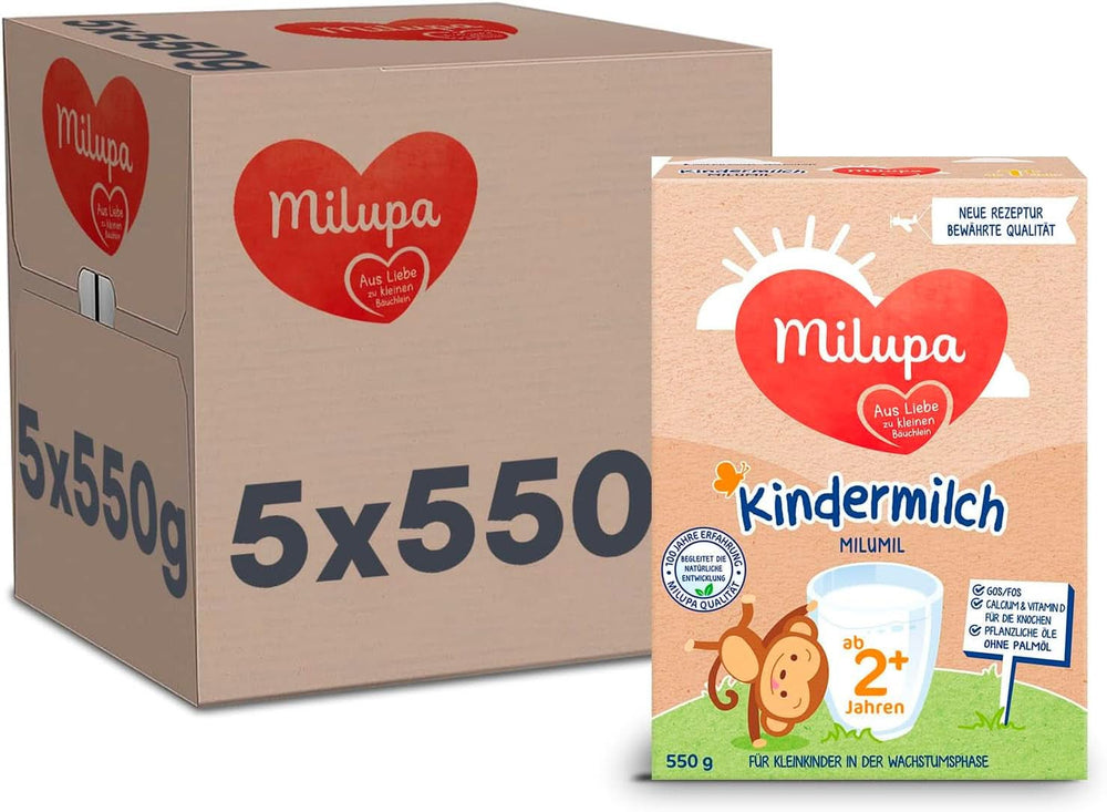 Milupa Lait pour enfants Milumil 1 plus - à partir de 1 an - pour les jeunes enfants en phase de croissance - accompagne le développement naturel - 5 x 550 g de poudre Mère et Enfant Naty Shop Milupa Milumil lait pour enfants 2+ 5 x 550 grammes