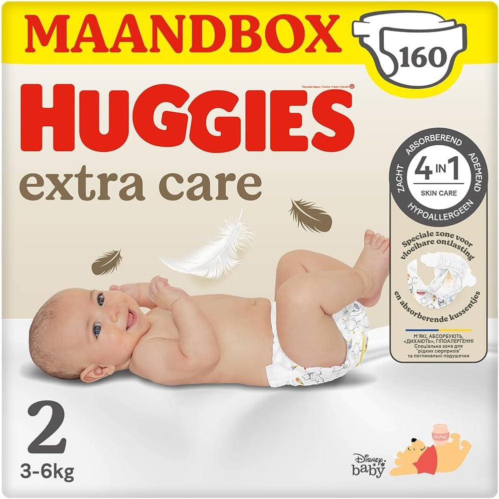 Couches pour bébé Huggies Extra Care, taille 2 (3-6 kg), super absorbantes, design Disney, paquet en vrac, 160
