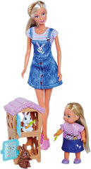 Simba Steffi Love Rabbit Family 12 cm 29 cm Cage à lapin poupée de jeu et poupée avec deux lapins, à partir de 3 ans