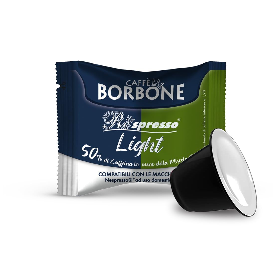 Caffè Borbone Respresso, Mélange de café léger, 50% Weniger Kaffein als die Blue Mishung - 50 Kapseln - Compatible avec Nespresso®* Haushalts-Espressomaschinen
