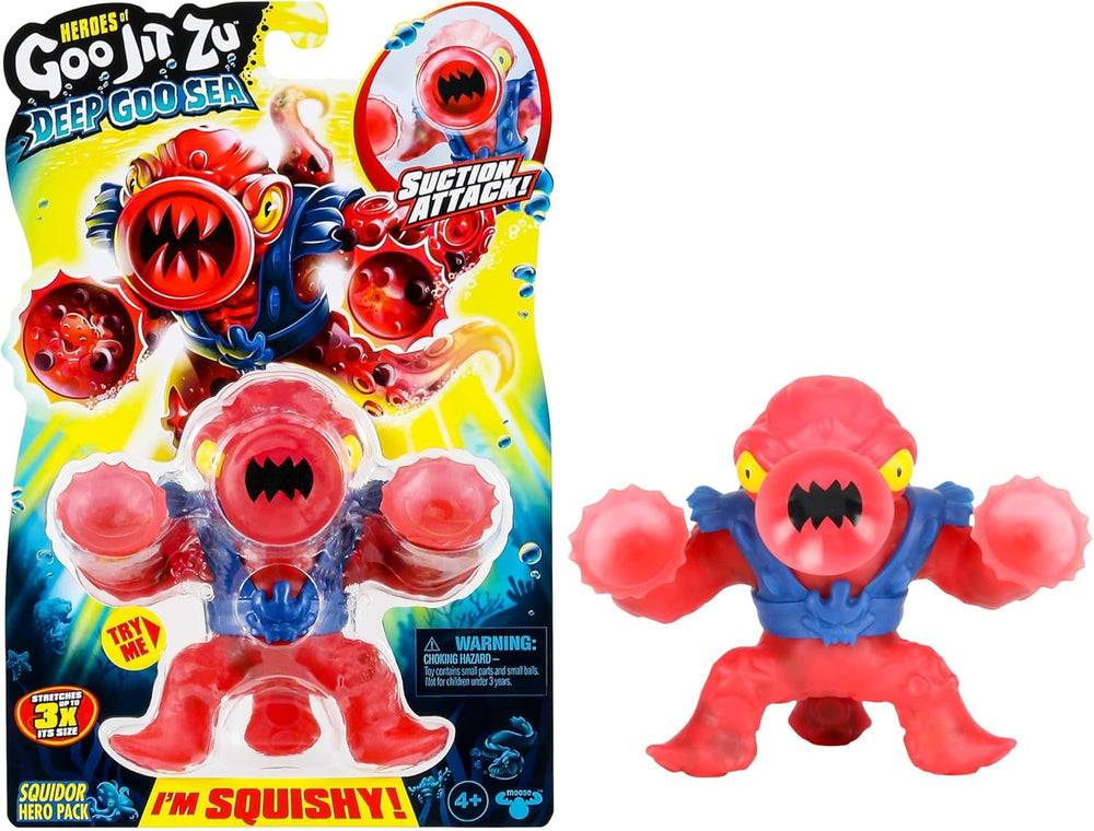 Heroes of Goo Jit To Deep GOO Sea Hero Pack avec Thrash. Figurine articulée super élastique et extensible avec remplissage spécial de slime et mâchoire mobile Figurines Naty Shop Squidor