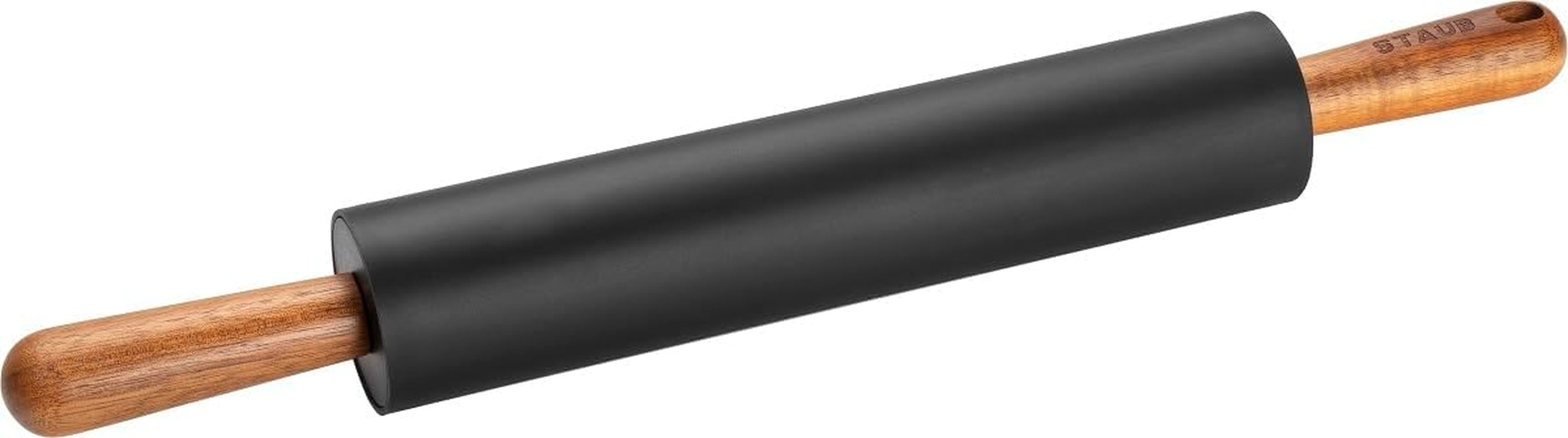 Rouleau à pâtisserie STAUB, Longueur : 45 cm, Largeur de rouleau : 26 cm, Silicone noir sans BPA et bois d'acacia, Manche ergonomique, Noir et marron