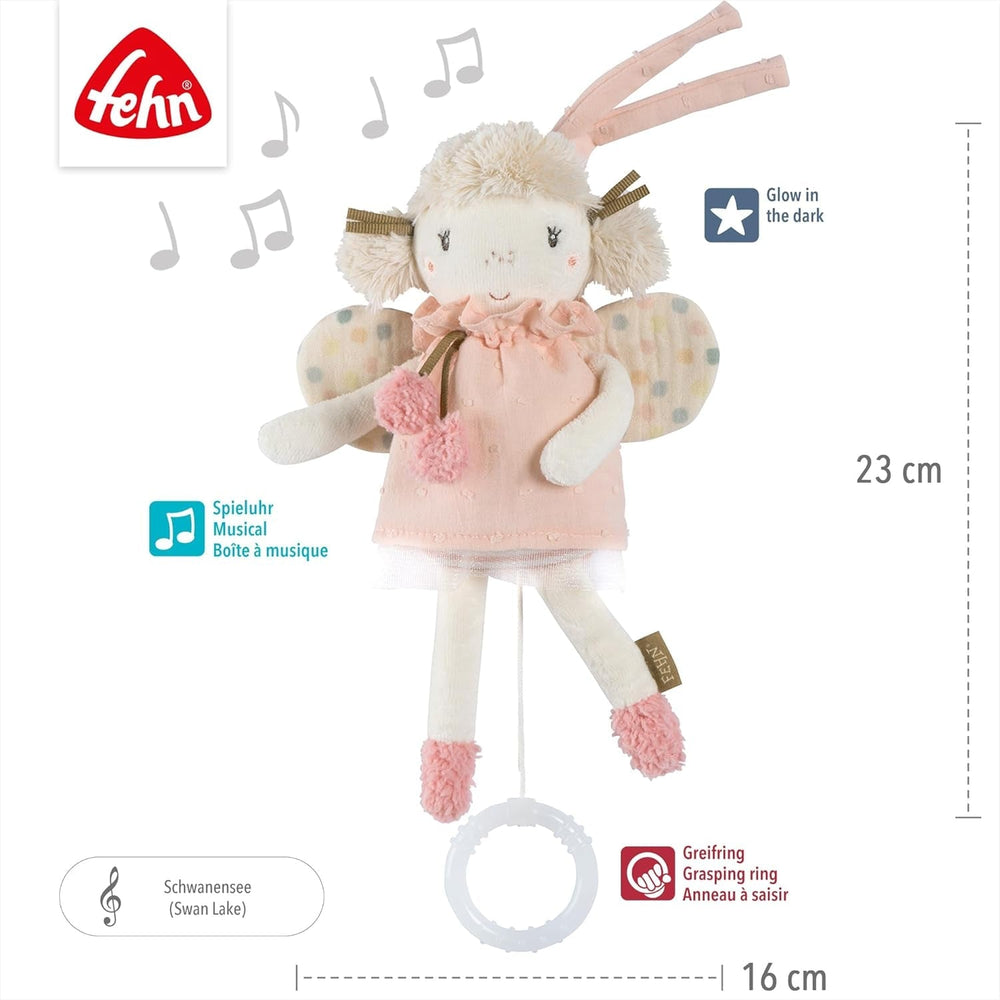 Fehn mini boîte à musique fée - peluche et aide-sommeil : boîte à musique à remontage avec la douce mélodie "Le Lac des Cygnes" apaise dans toutes les situations - pour les bébés et les jeunes enfants à partir de 0 mois Jouets Bebe Naty Shop