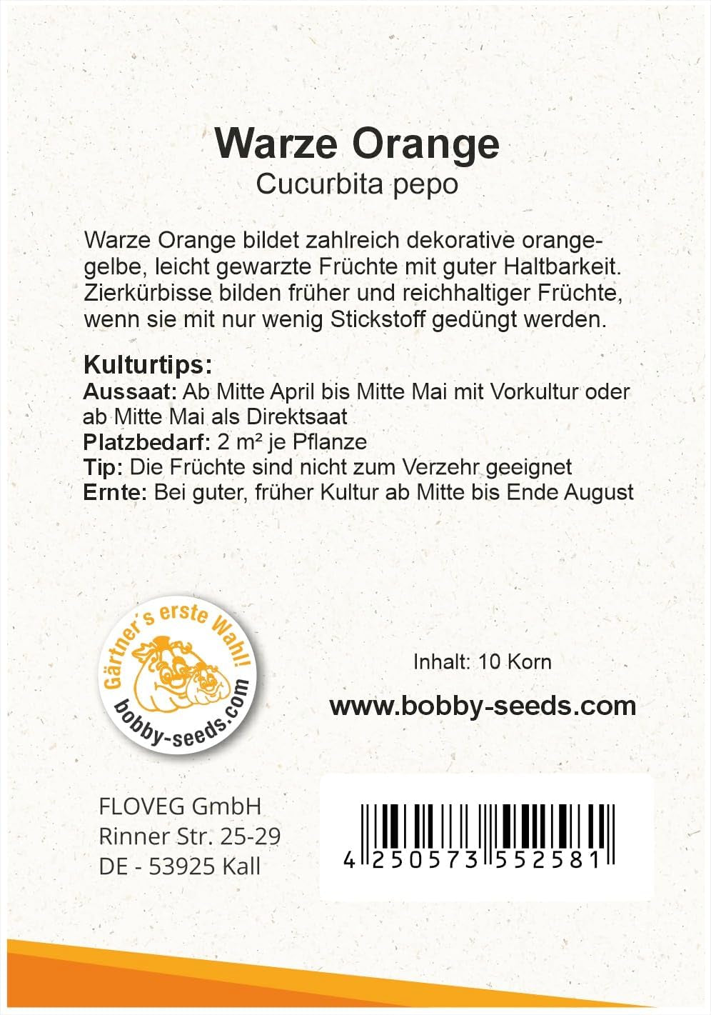 Warze Orange Zierkürbis Von Bobby-Seeds, Portion