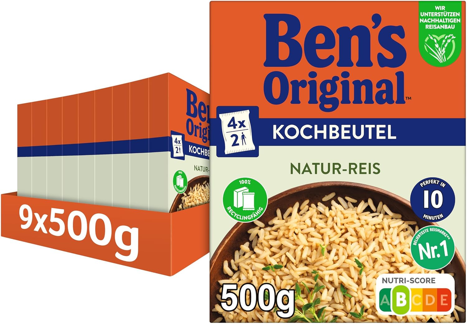 Riz naturel BEN'S ORIGINAL™ en sachet, 9 x 500 g