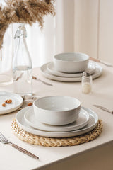 Milkyway Service de table 18 pièces, assiettes en grès pour 6 personnes, assiettes à dessert, bols à céréales, passe au micro-ondes et au lave-vaisselle, blanc