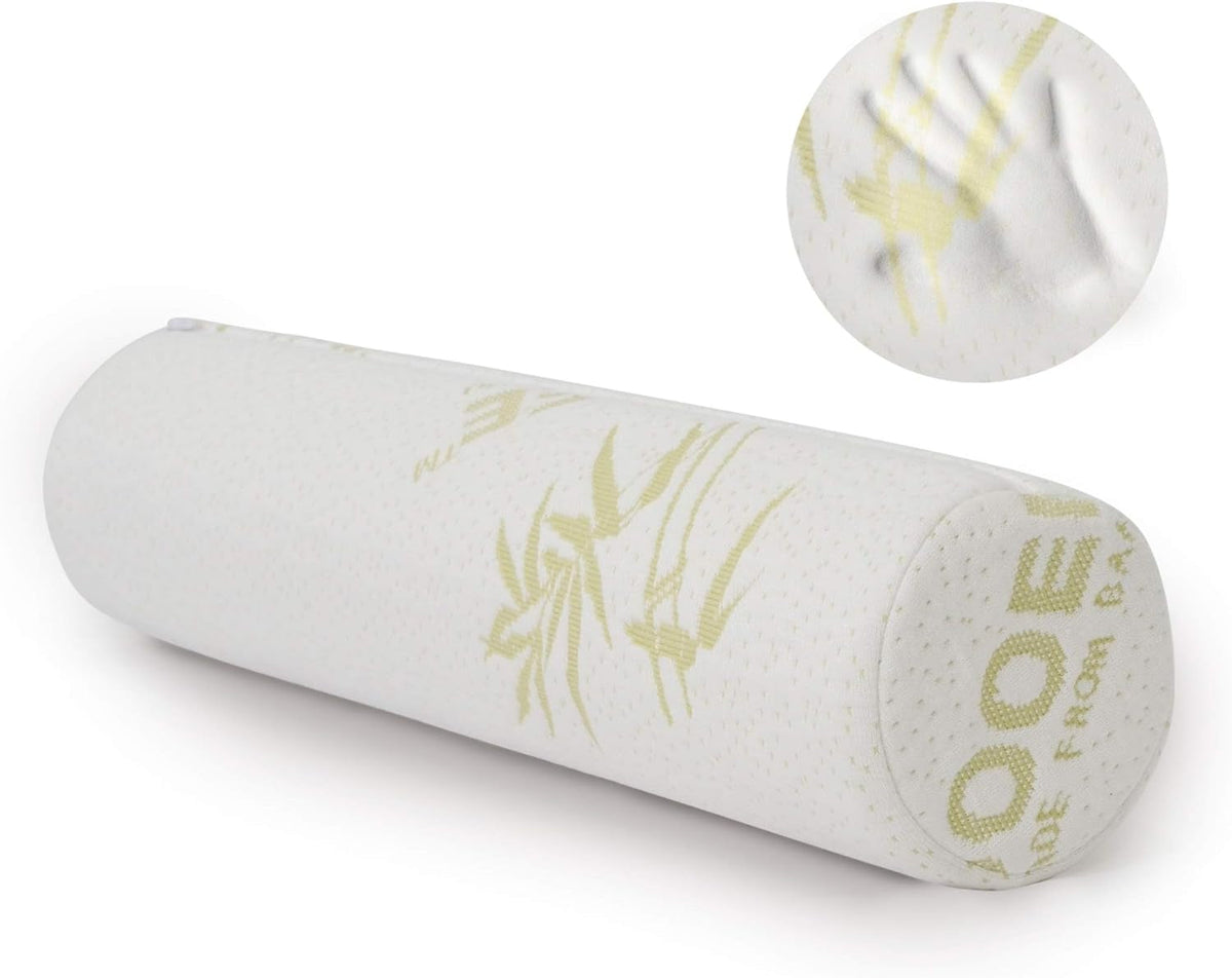 Milliard Rouleau de nuque en mousse visco avec housse lavable, certifié Oeko-Tex, dureté moyenne, 10 x 43 cm, parfait pour les allergies, oreiller de voyage, oreiller rond, rouleau de positionnement, rouleau de genou, oreillers orthopédiques cervicaux Naty Shop Blanc