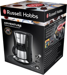 Cafetière Russell Hobbs [Pomme de douche pour une extraction et un arôme optimaux] Adventure (1 à 8 tasses, carafe thermique 1,0 L, arrêt automatique, système anti-goutte, 1100 W) Cafetière à filtre 24020-56