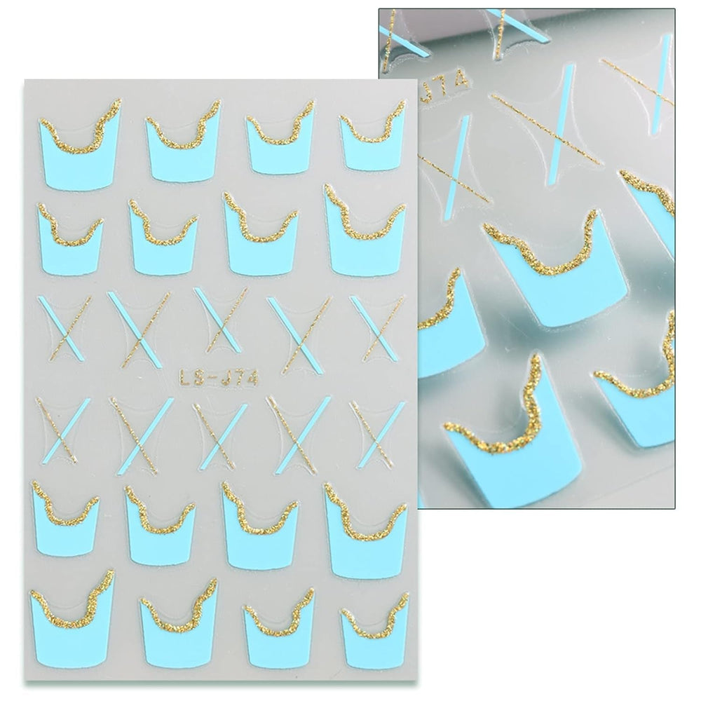 JMEOWIO Nagelsticker Französische Tipp 9 Blatt Nail Art Sticker Selbstklebend Nagelaufkleber Glitzer Wellenlinie Dekoration Nageldesign Zubehör