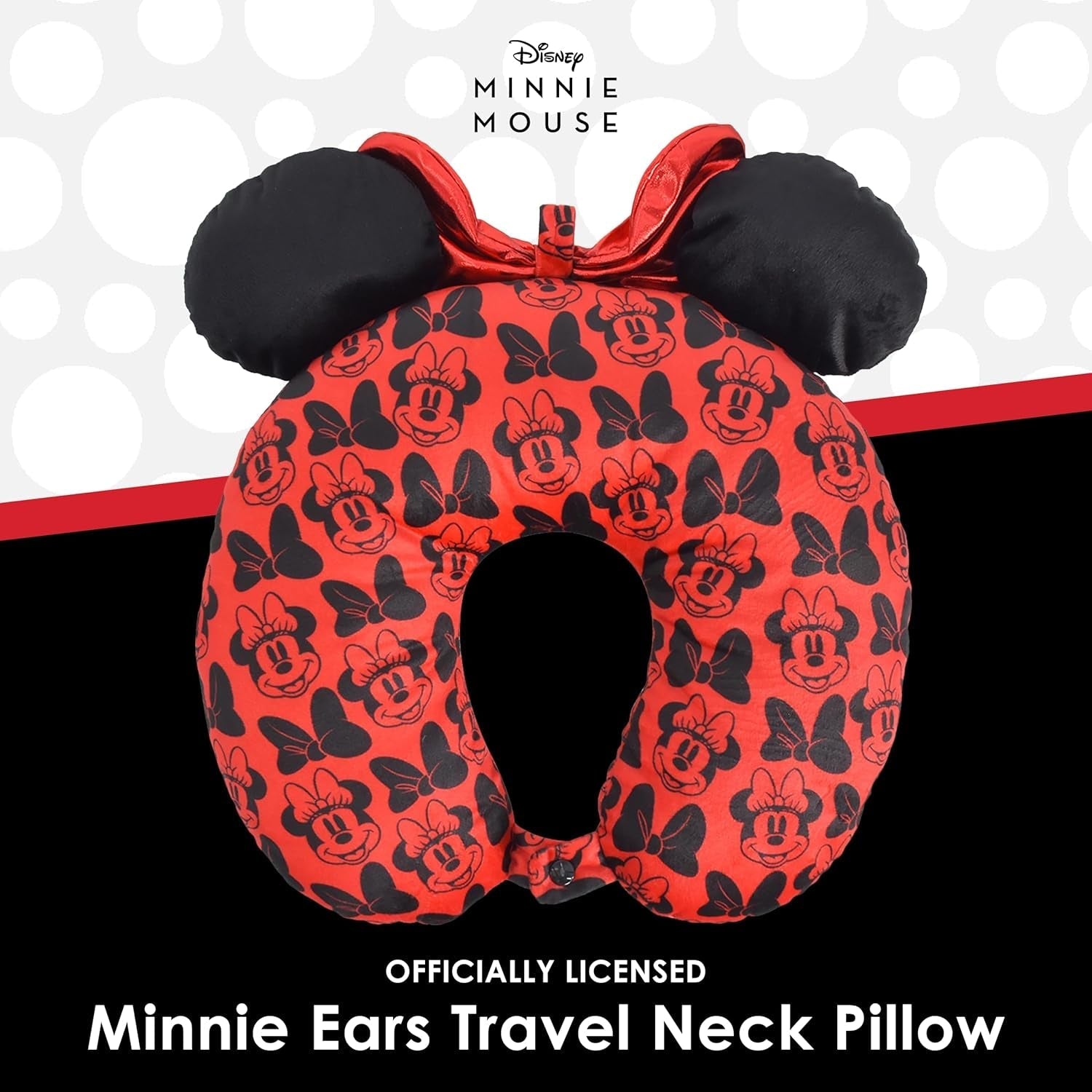 Ful Concept One Disney Minnie Mouse Oreiller de Voyage avec Oreilles 3D et Ressort pour Avion, Voiture et Bureau, Confortable et Respirant, Rouge/Noir Naty Shop Oreillers de Voyage