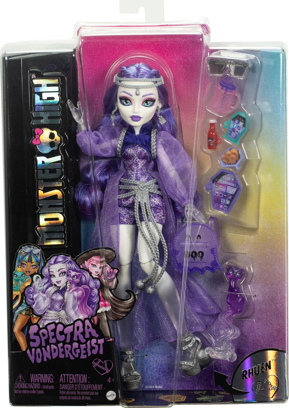 Poupée Monster High Spectra Vondergeist avec Rhuen le furet et accessoires tels que sac à dos, tablette, collations et plus encore, HXH77