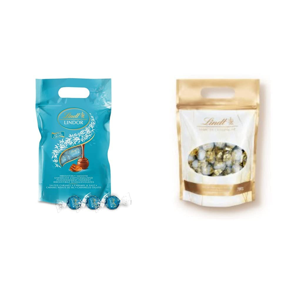 Boules de chocolat LINDOR au caramel salé | env. 80 boules de chocolat au lait fourrées au caramel salé | Pack Vrac & Boules de Chocolat Marc de Champagne | 700g