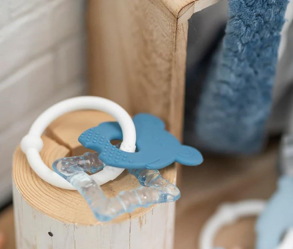 Nattou Anneau de Dentition Refroidisseur en Silicone, Souris, Rempli d'Eau, Sans BPA, 13,5 x 10,5 x 15 cm, Silicone, Bleu/Blanc