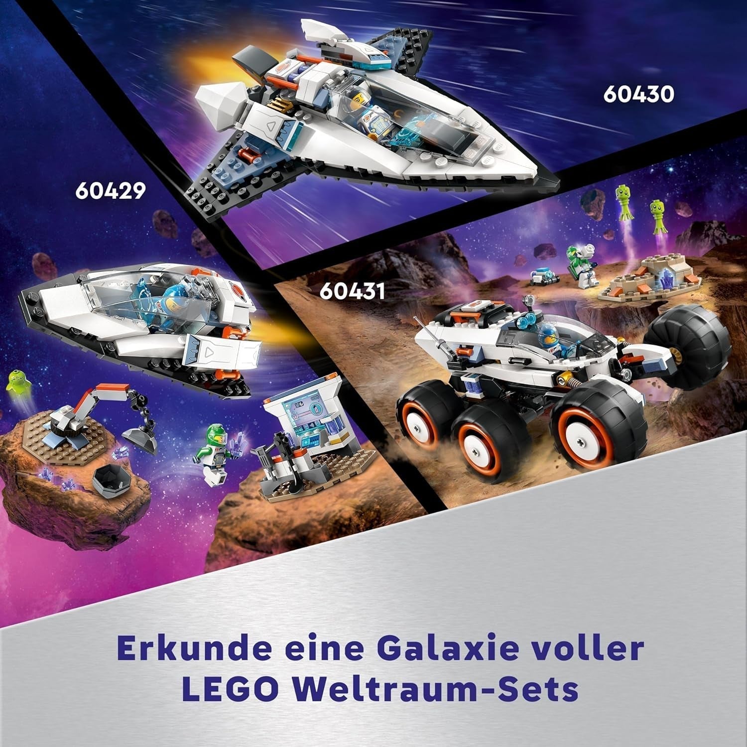 LEGO City Space Rover cu extratereștri, set de mașină cu figurine robot și extratereștri, cadou de ziua de naștere pentru băieți și fete de la 6 ani, cu 2 minifigurine și un set de planete 60431 Seturi de constructie Besuche den LEGO-Store
