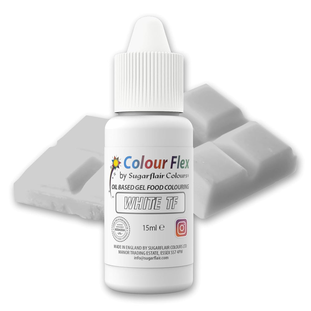 Sugarflair Colourflex Colorant alimentaire à base d'huile blanche, colorant alimentaire liquide hautement concentré, colorant alimentaire pour crème au beurre, chocolat, pâte, fondant, glaçage et plus encore - 15 ml