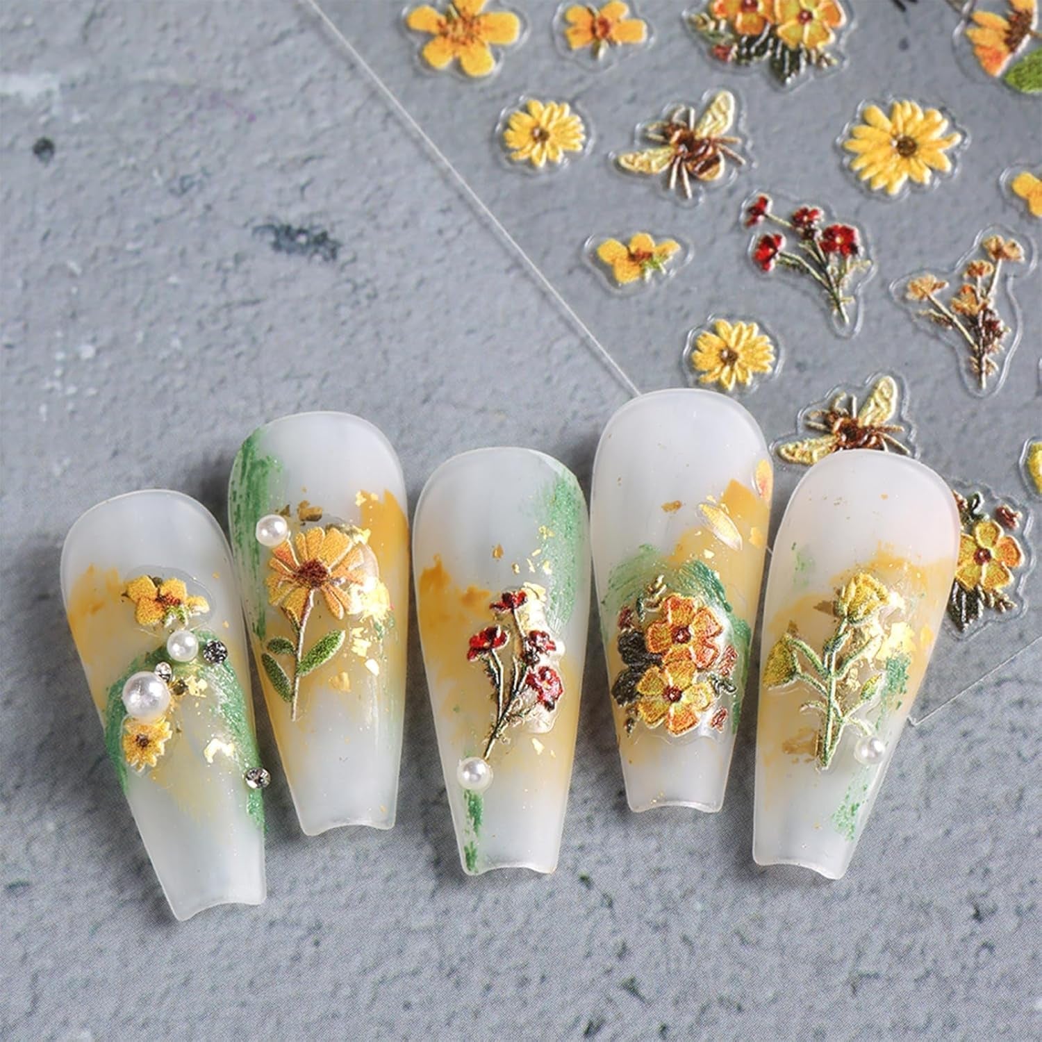 3 Stück Nagelsticker Set-Selbstklebende Nagelfolie Mit Blumen- Und Bienenmotiven-Nail Art Sticker Für Kreatives Nageldesign-Nageltattoos Und Zubehör