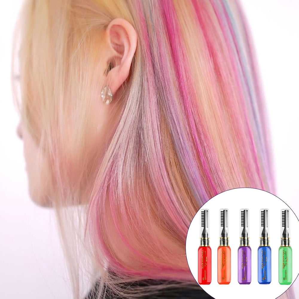 5 couleurs de teinture capillaire temporaire Cire colorée pour cheveux Mascara pour teinture capillaire temporaire pour filles et femmes Craie de teinture capillaire lavable Convient pour les anniversaires Cosplay DIY Halloween Coloration capillaire Naty Shop